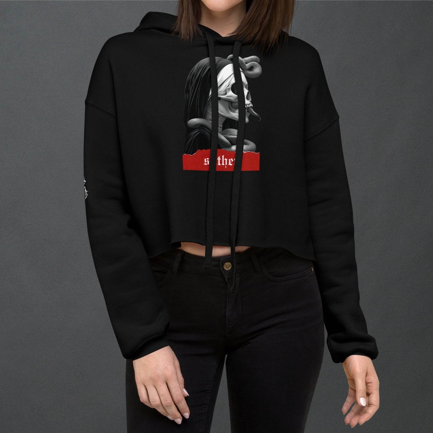 Slither Sister Black Metal Style Crop Hoodie - Pale Blood Store