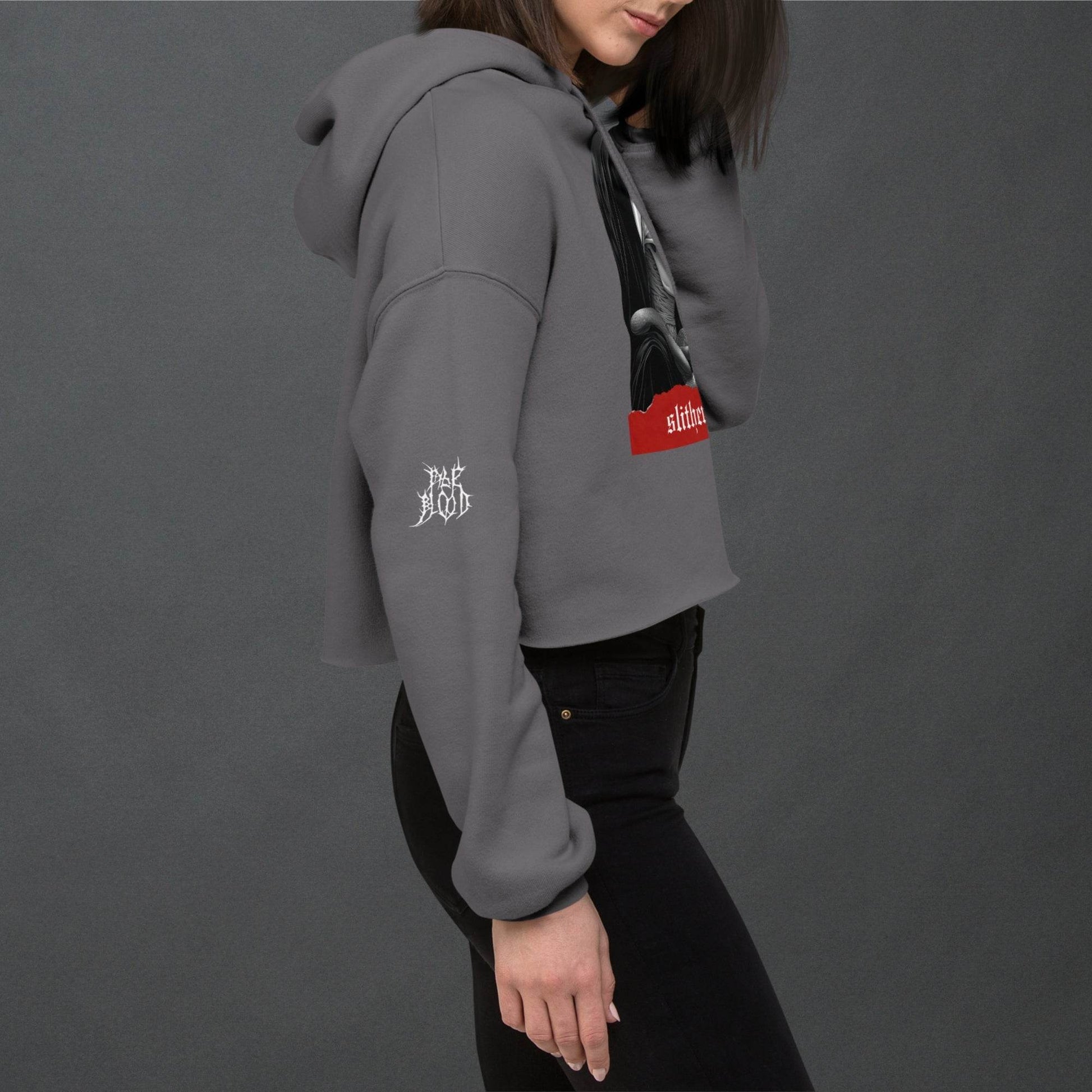 Slither Sister Black Metal Style Crop Hoodie - Pale Blood Store