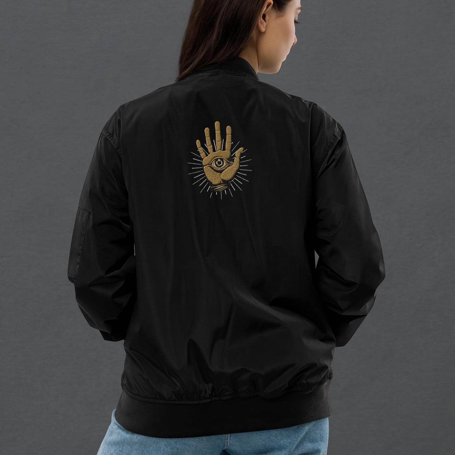 The Golden Hamsa Dark Aesthetic Bomber Jacket - Pale Blood Store