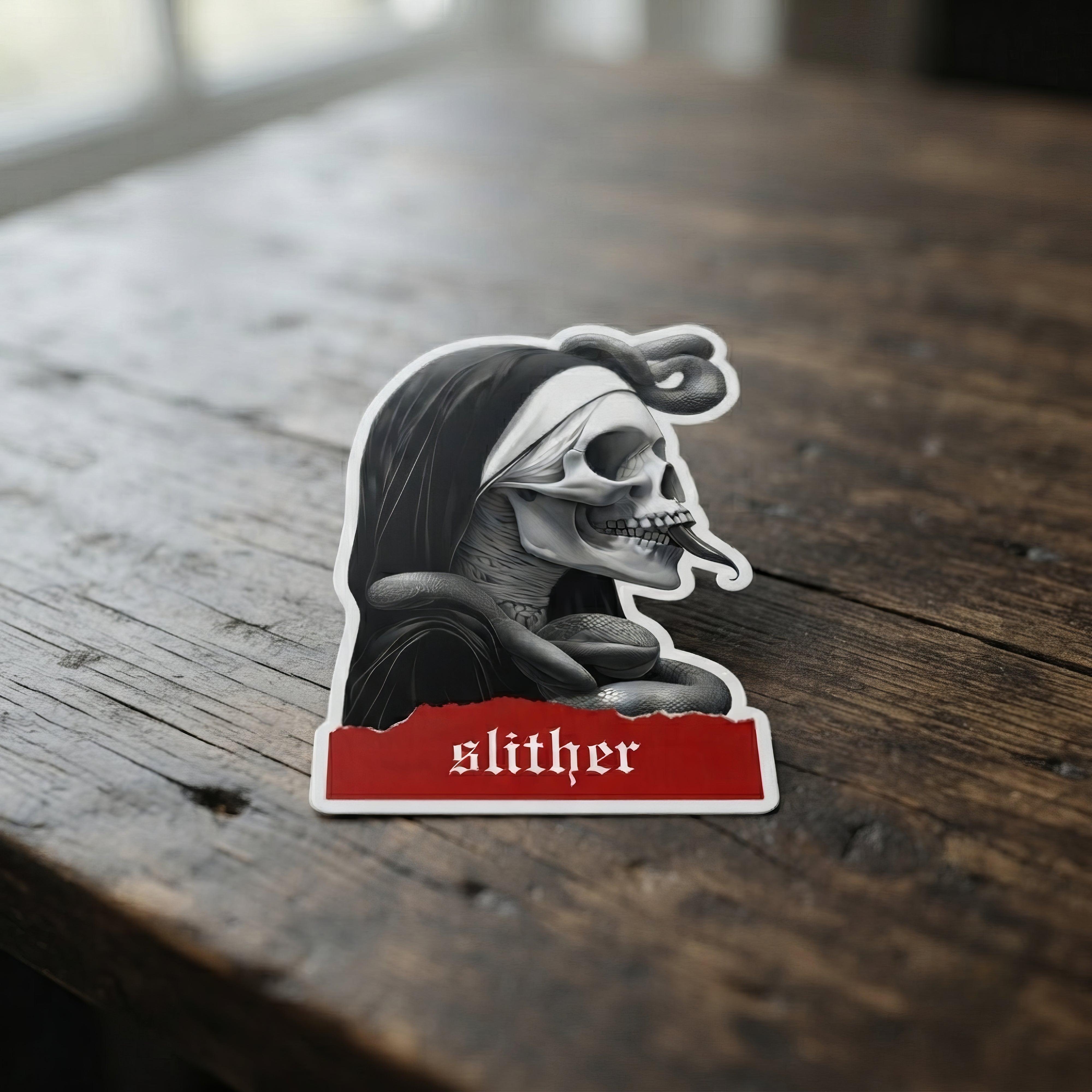 Slither Sister Black Metal Style Stickers - ["creepy","dark","nun","portrait","Slither","Slither Sister","snake","stickers"] | Pale Blood Store