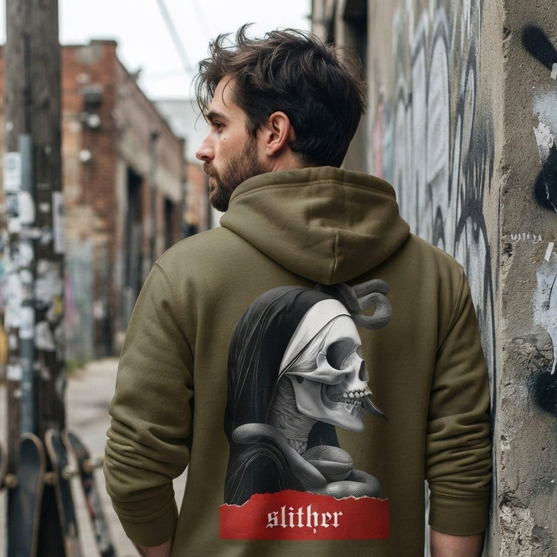 Slither Sister Black Metal Style Unisex Hoodie - ["creepy","dark","hoodie","men","nun","portrait","Slither","Slither Sister","snake","unisex","women"] | Pale Blood Store