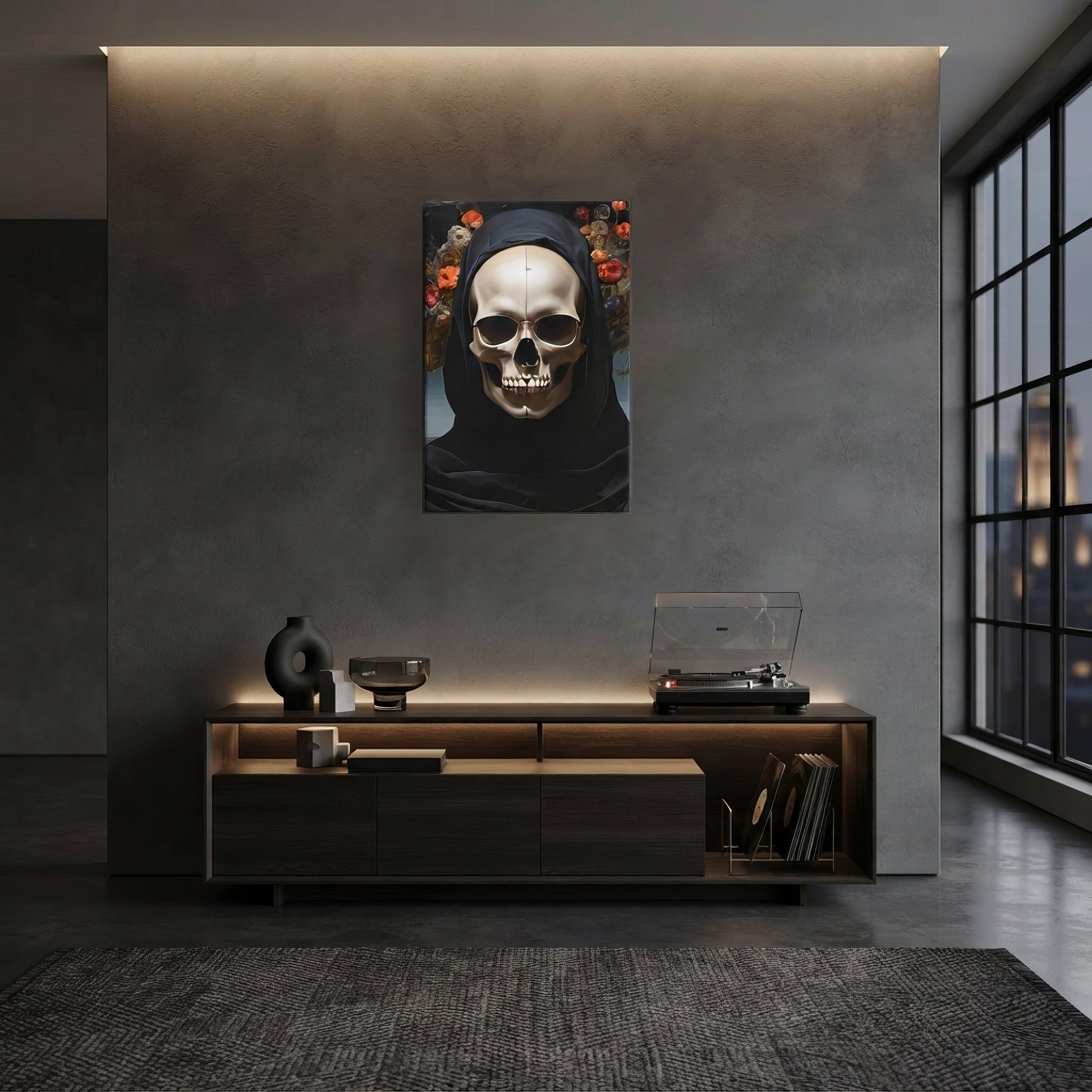 Eternal Bloom Goth Aesthetic Canvas - ["canvas","dark","decor","flowers","goth","portrait","skull"] | Pale Blood Store