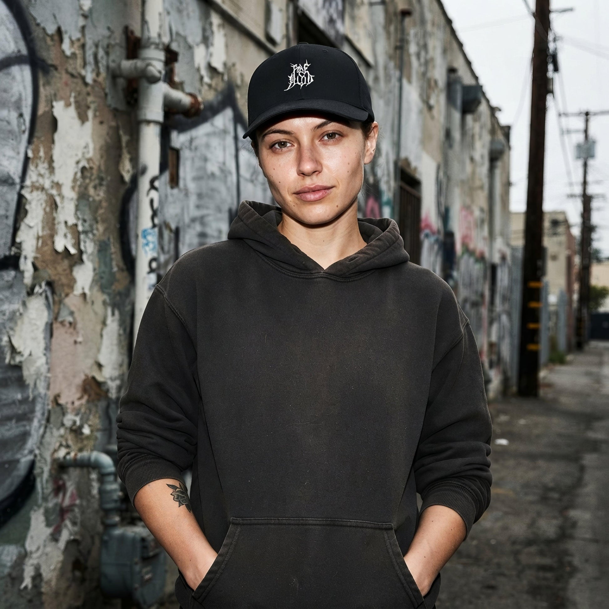 Pale Blood Logo Black Metal Style Cap - ["black","cap","dark","goth","hat","headwear","logo","minimal","paleblood"] | Pale Blood Store