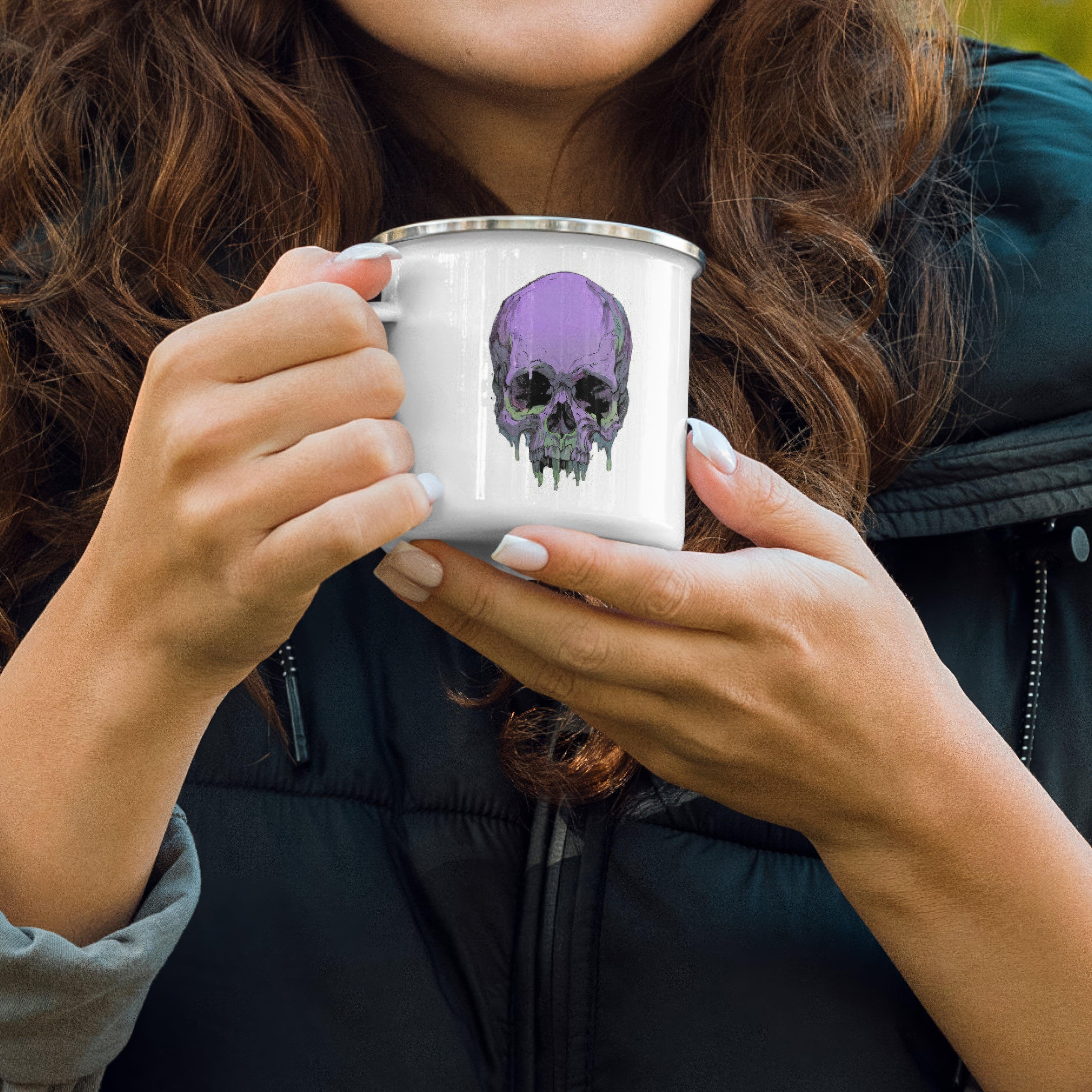Toxic Fate 90's Goth Style Enamel Mug - ["accessories","drinkware","enamel mug","mug","skull","toxic","toxic fate"] | Pale Blood Store