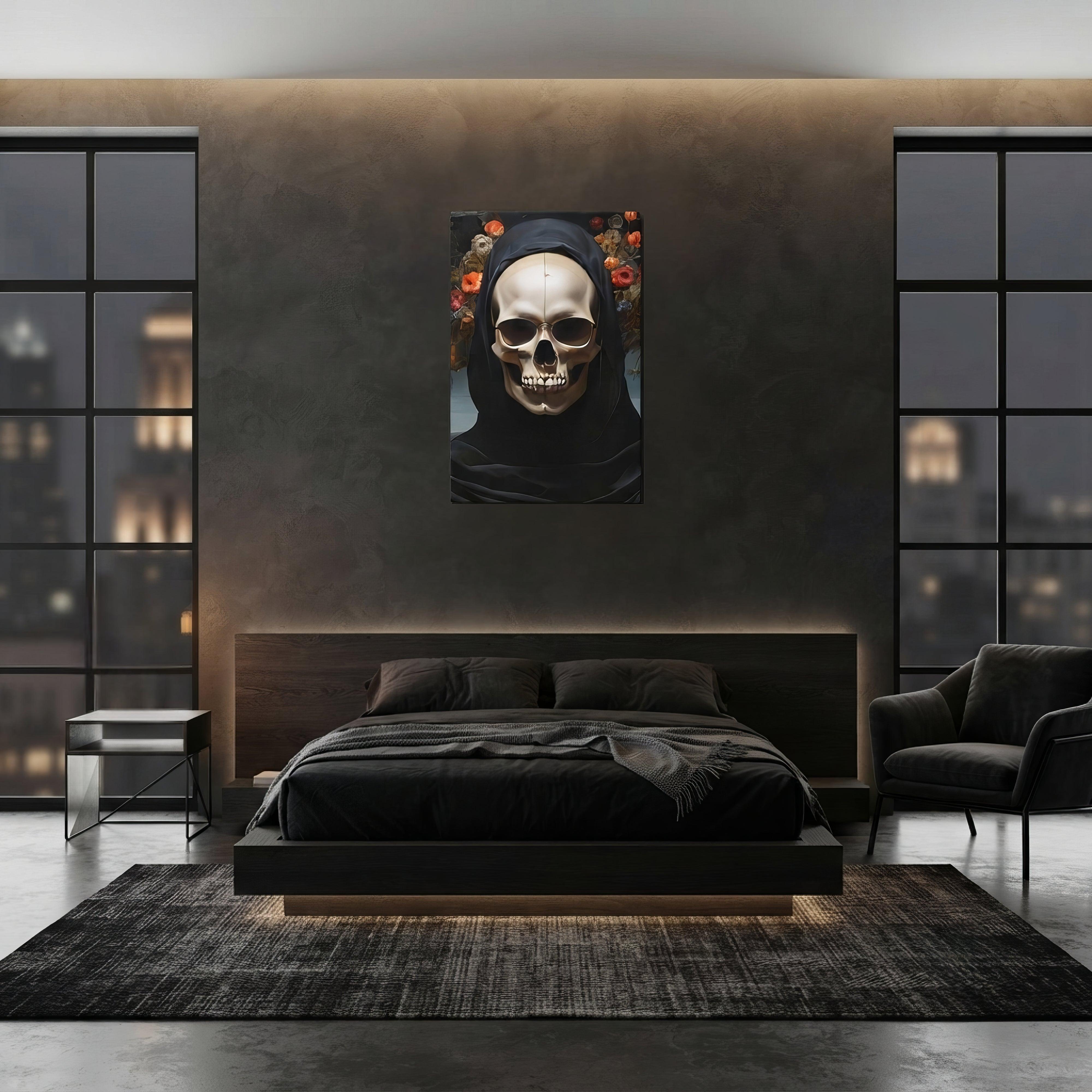 Eternal Bloom Goth Aesthetic Canvas - ["canvas","dark","decor","flowers","goth","portrait","skull"] | Pale Blood Store