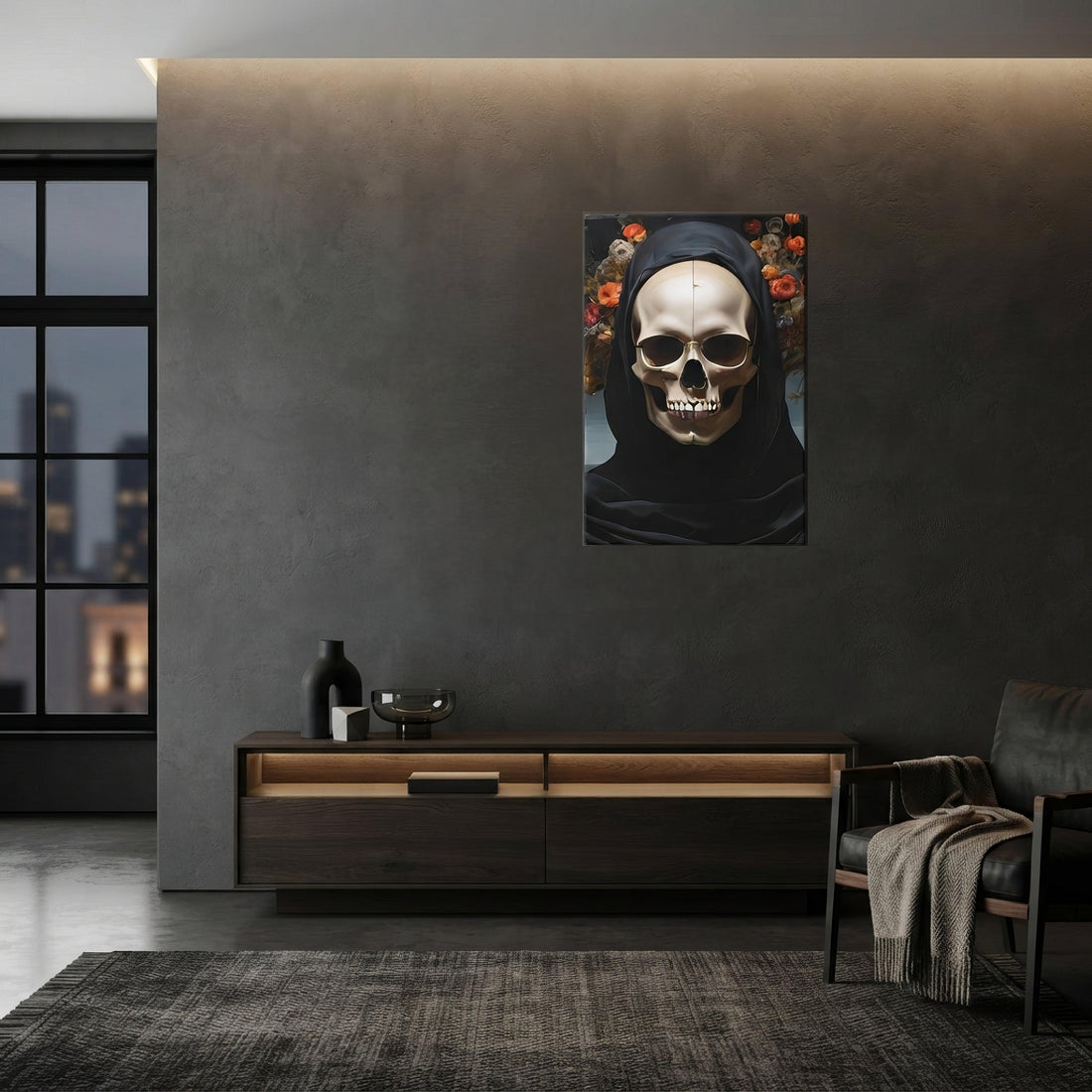 Eternal Bloom Goth Aesthetic Canvas - ["canvas","dark","decor","flowers","goth","portrait","skull"] | Pale Blood Store