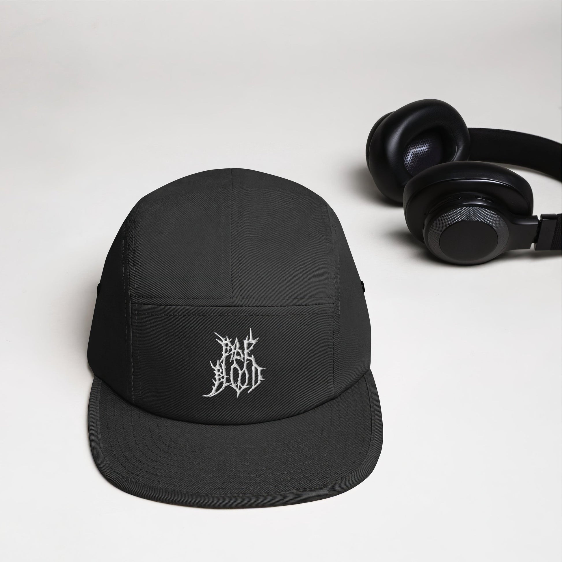 Pale Blood Logo Black Metal Style Five Panel Cap - ["5 panel","cap","chaos","cosmic horror","goth","hat","headwear","logo","paleblood","unisex"] | Pale Blood Store