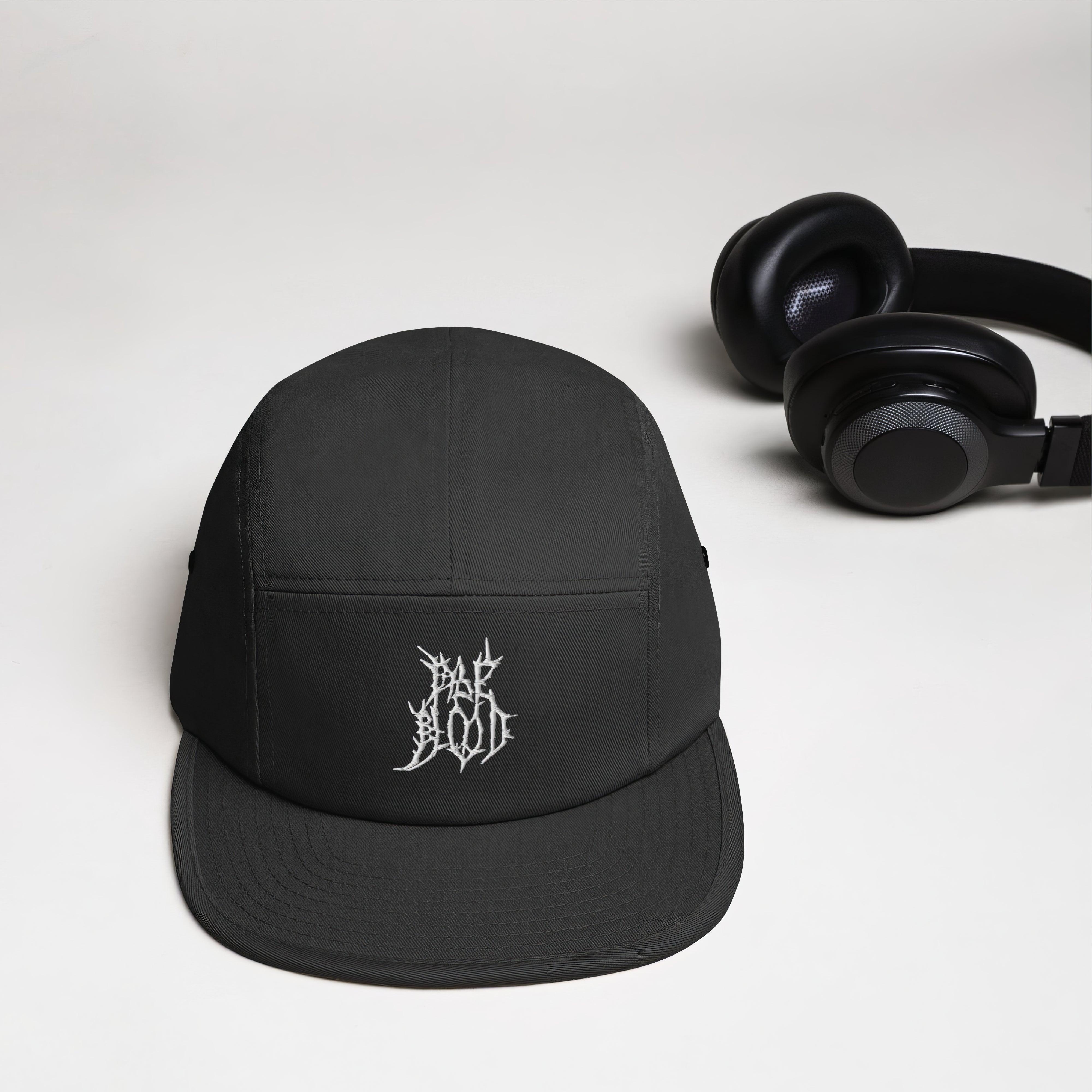 Pale Blood Logo Black Metal Style Five Panel Cap - ["5 panel","cap","chaos","cosmic horror","goth","hat","headwear","logo","paleblood","unisex"] | Pale Blood Store