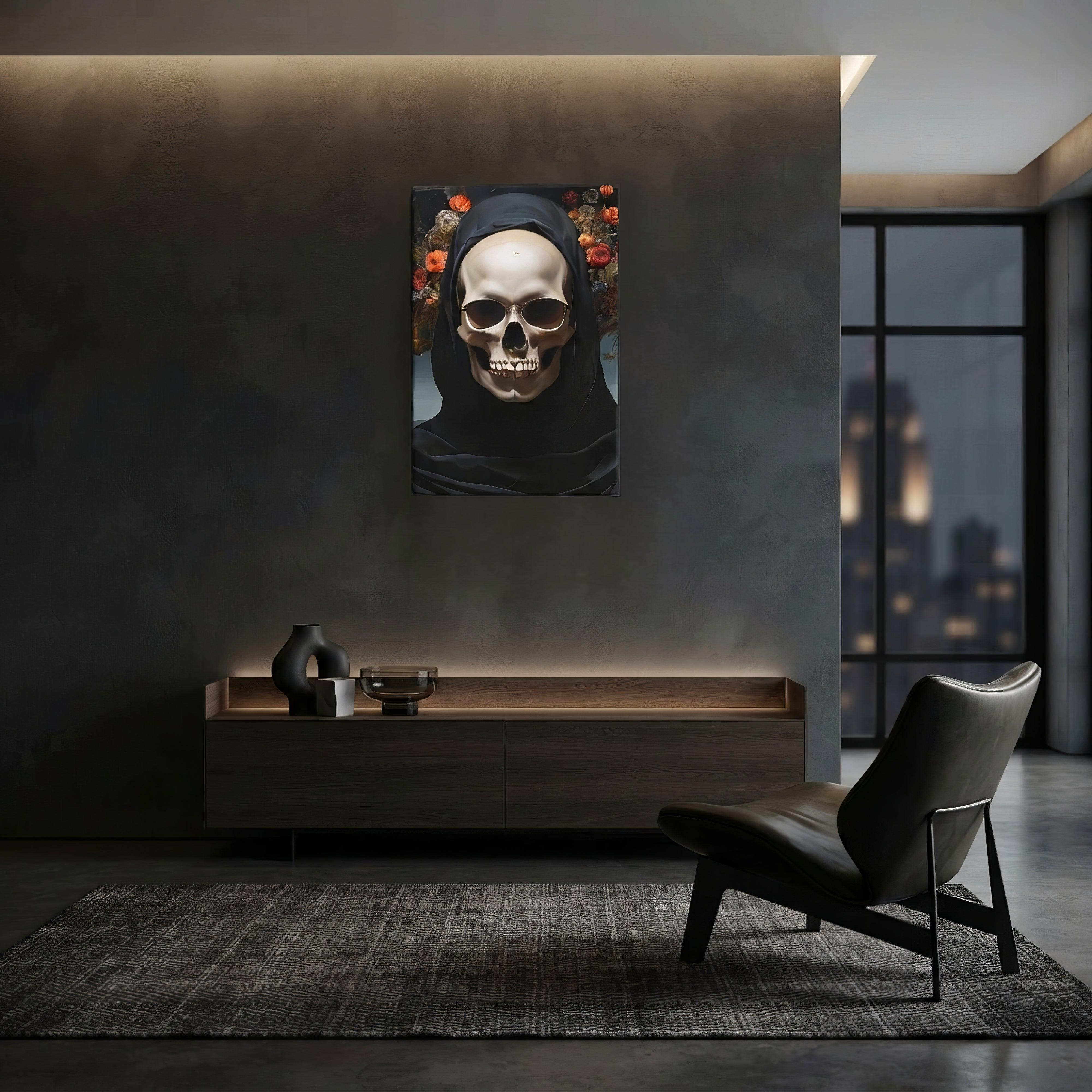 Eternal Bloom Goth Aesthetic Canvas - ["canvas","dark","decor","flowers","goth","portrait","skull"] | Pale Blood Store