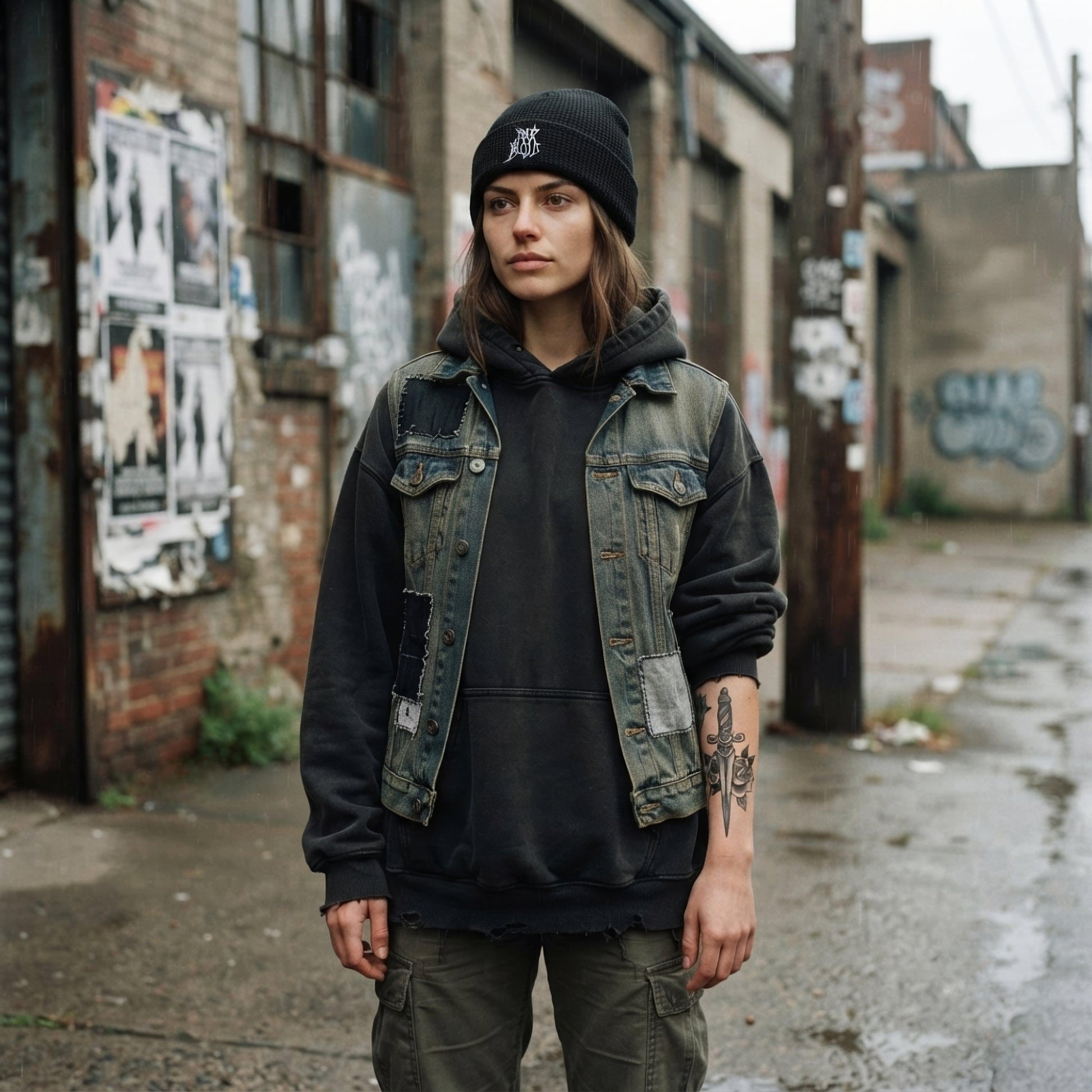 Pale Blood Black Metal Style Waffle Beanie - ["beanie","black","embroidered","headwear","logo","official","pale blood","puff","unisex","waffle"] | Pale Blood Store