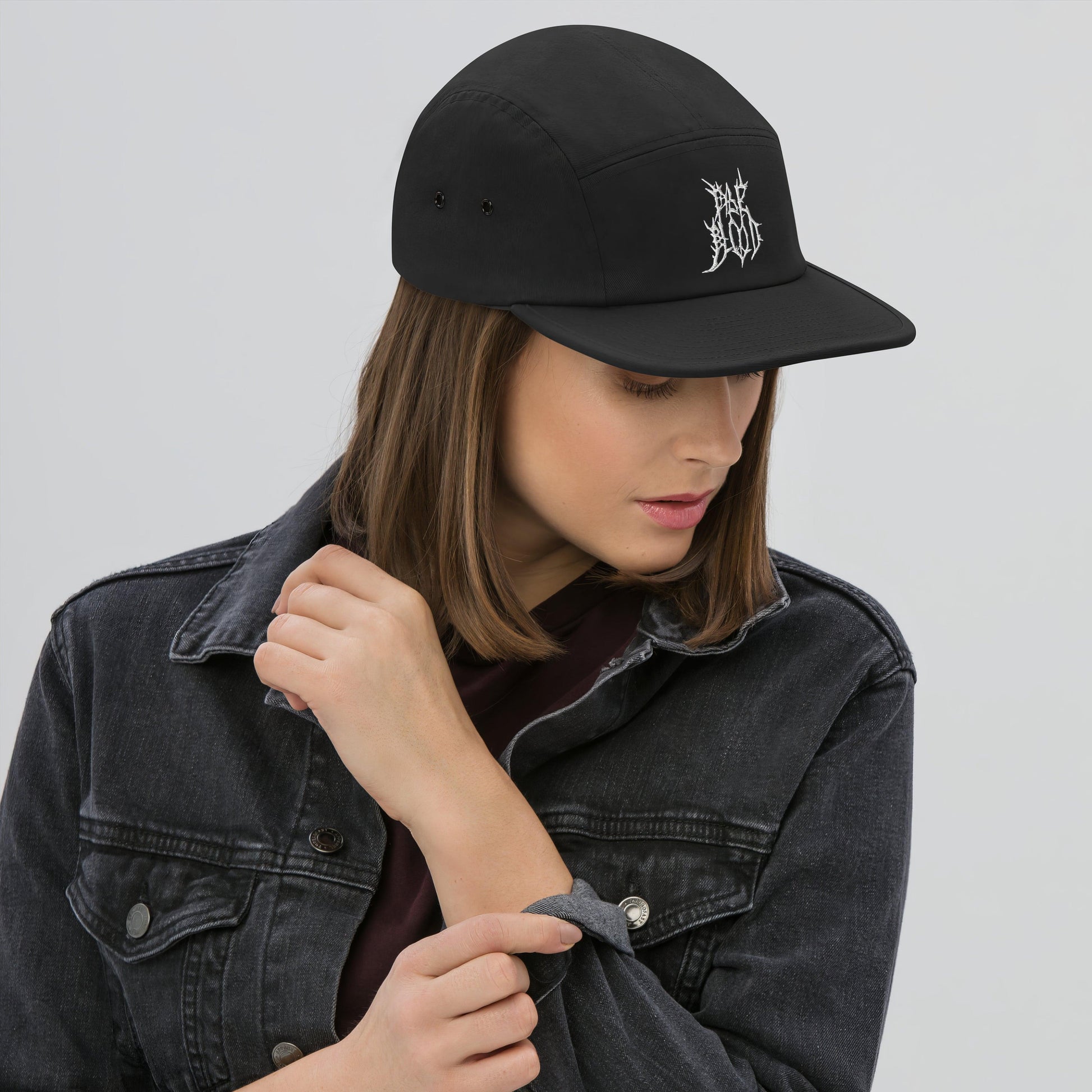 Pale Blood Logo Black Metal Style Five Panel Cap - ["5 panel","cap","chaos","cosmic horror","goth","hat","headwear","logo","paleblood","unisex"] | Pale Blood Store