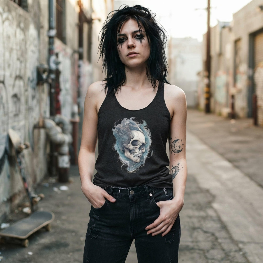 Divine Deceit Goth Aesthetic Women's Racerback Tank - ["Divine Deceit","racerback","skull","tank","tank top","women"] | Pale Blood Store
