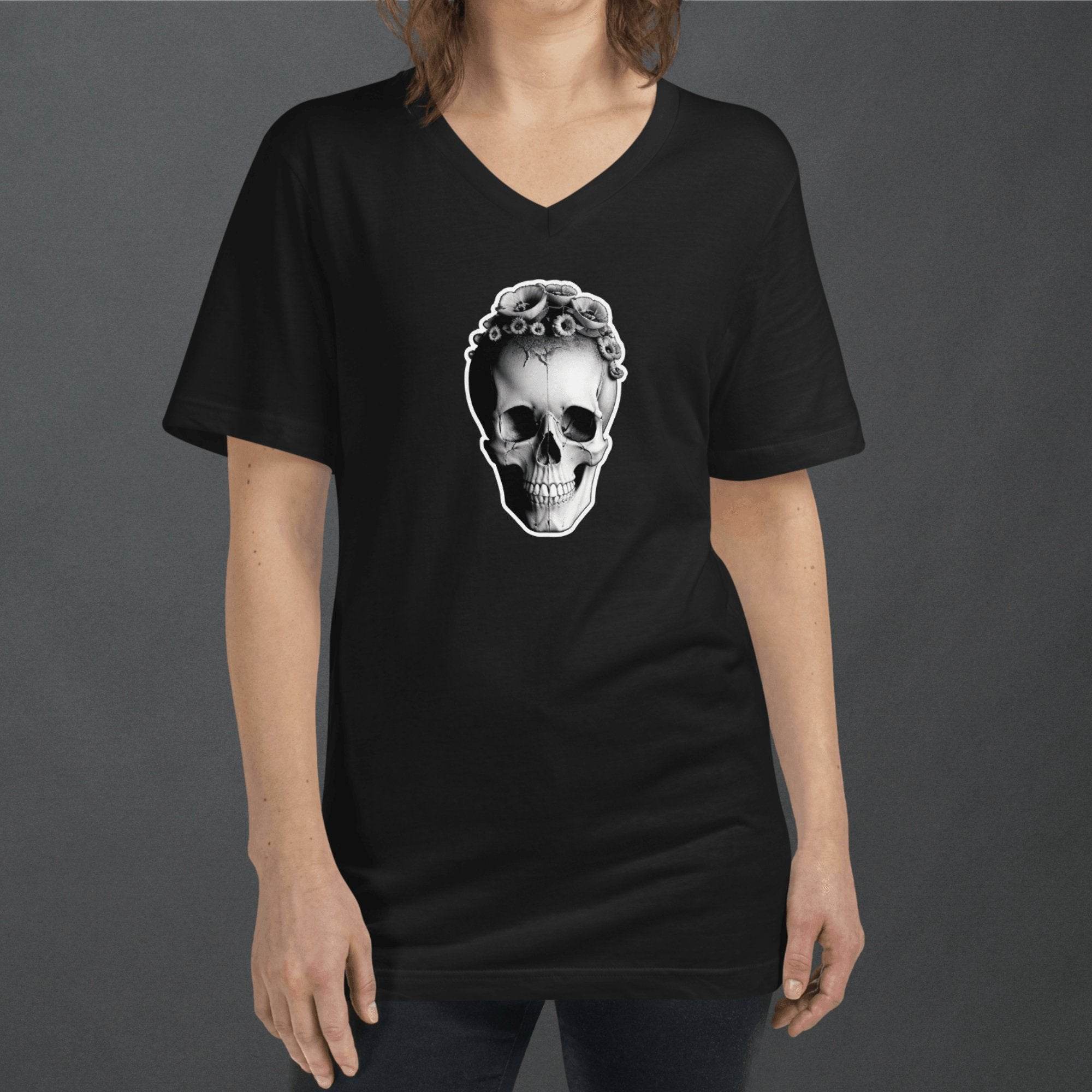 Frida Skull Minimal Goth Unisex V-Neck T-Shirt - Pale Blood Store