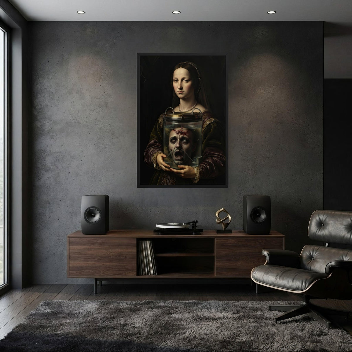 Lady of the Reliquary Framed Poster - ["alternative decor","cabinet of curiosities","chiaroscuro","collector art","dark academia","dark art","eerie decor","fine art print","framed poster","framed wall art","gothic decor","gothic wall art","home decor","horror art","lady of the reliquary","macabre art","museum art","occult art","pale blood store","portrait art","renaissance art","steampunk art","surreal art","victorian gothic","wall decor"] | Pale Blood Store