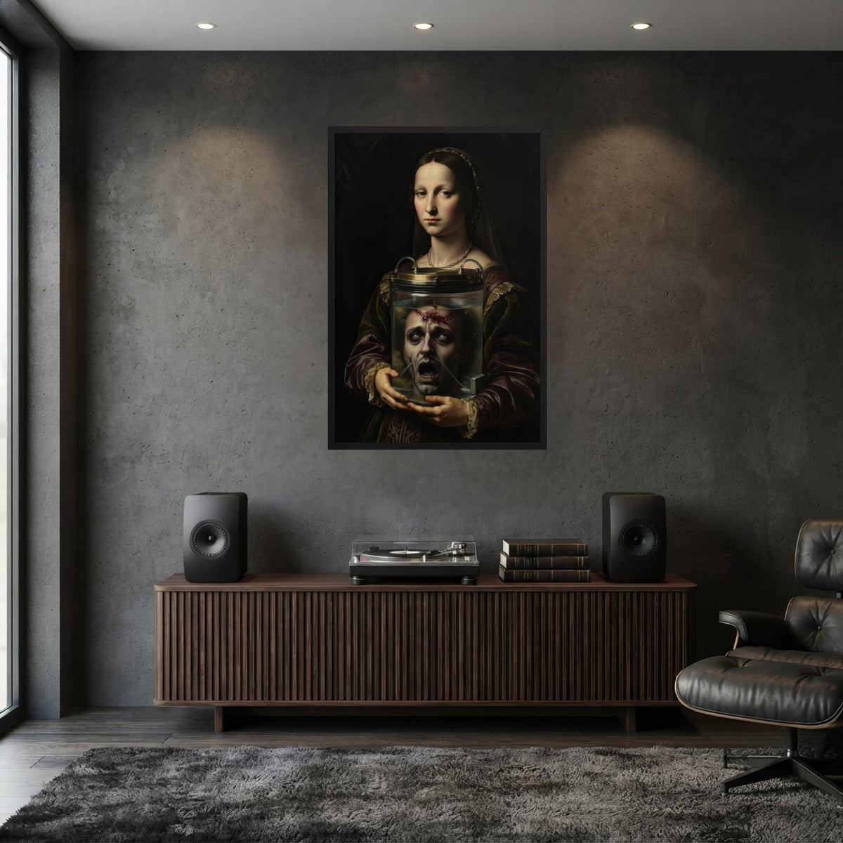 Lady of the Reliquary Framed Poster - ["alternative decor","cabinet of curiosities","chiaroscuro","collector art","dark academia","dark art","eerie decor","fine art print","framed poster","framed wall art","gothic decor","gothic wall art","home decor","horror art","lady of the reliquary","macabre art","museum art","occult art","pale blood store","portrait art","renaissance art","steampunk art","surreal art","victorian gothic","wall decor"] | Pale Blood Store