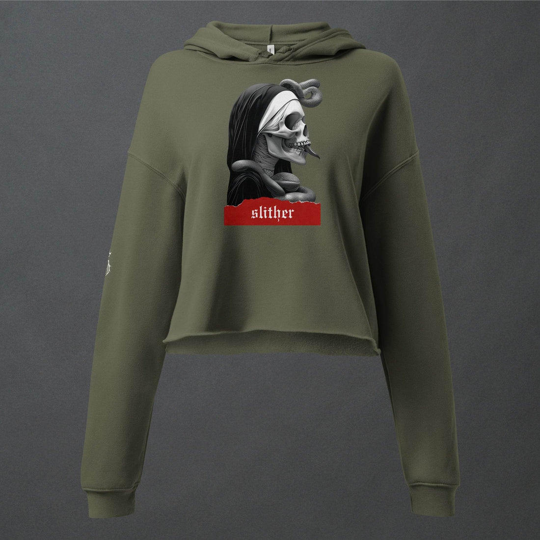 Slither Sister Black Metal Style Crop Hoodie - Pale Blood Store