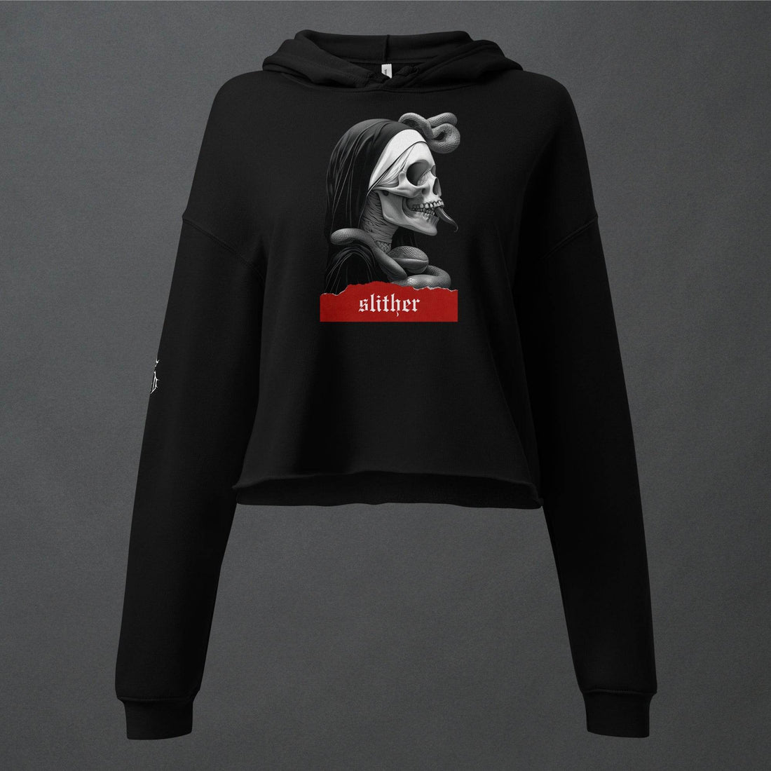 Slither Sister Black Metal Style Crop Hoodie - Pale Blood Store