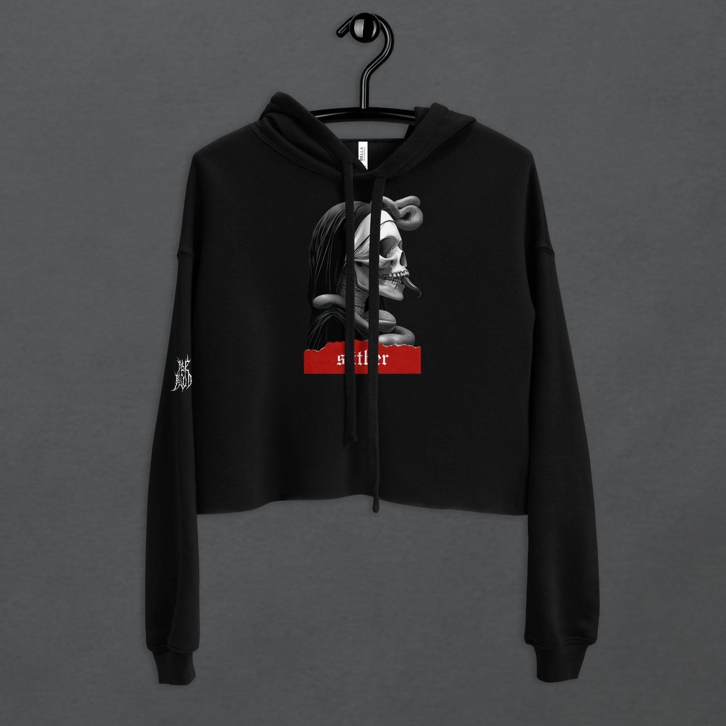 Slither Sister Black Metal Style Crop Hoodie - Pale Blood Store