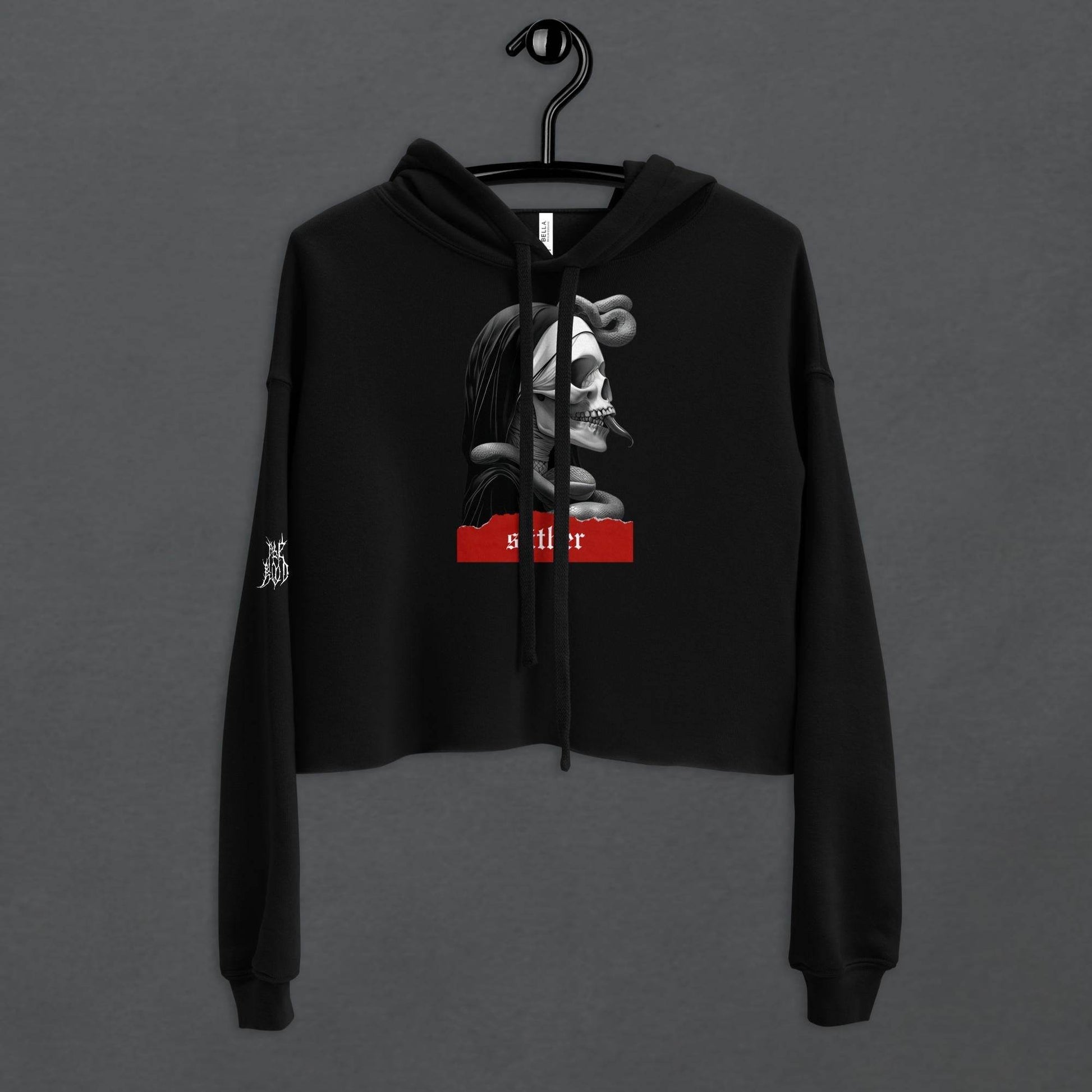 Slither Sister Black Metal Style Crop Hoodie - Pale Blood Store