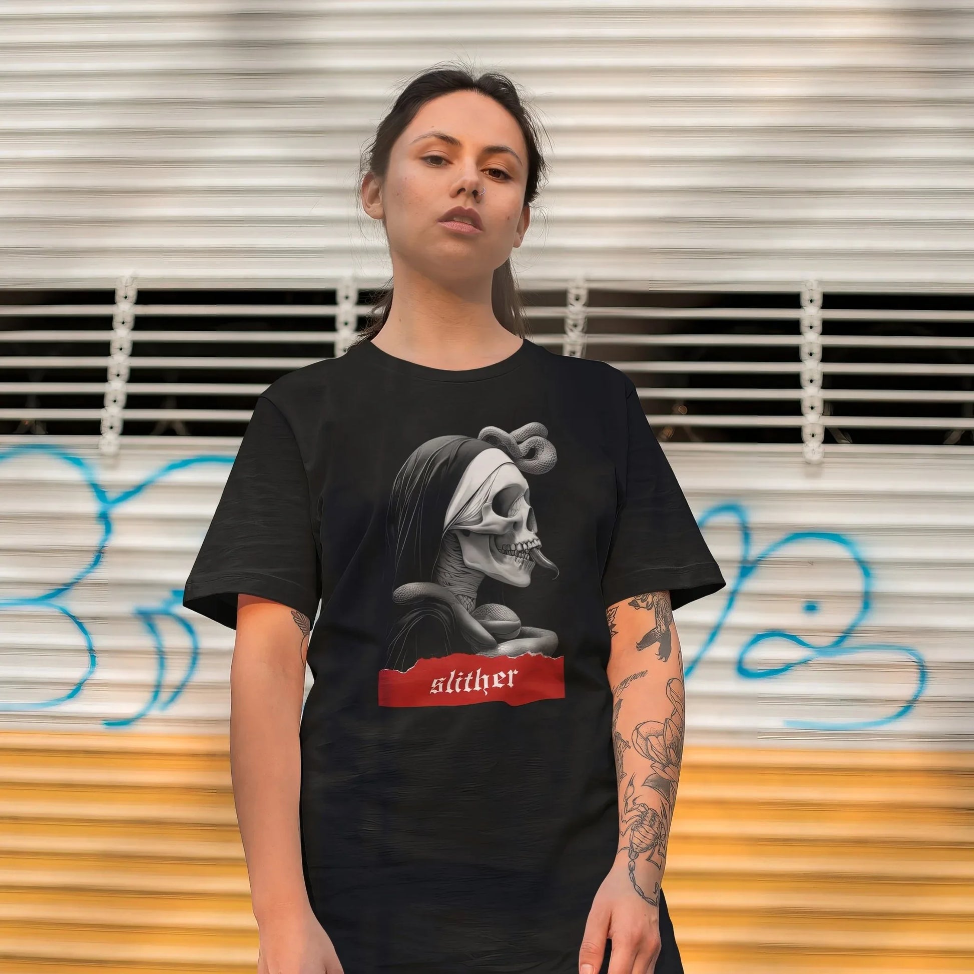 Slither Sister Black Metal Style Unisex T-Shirt - Pale Blood Store