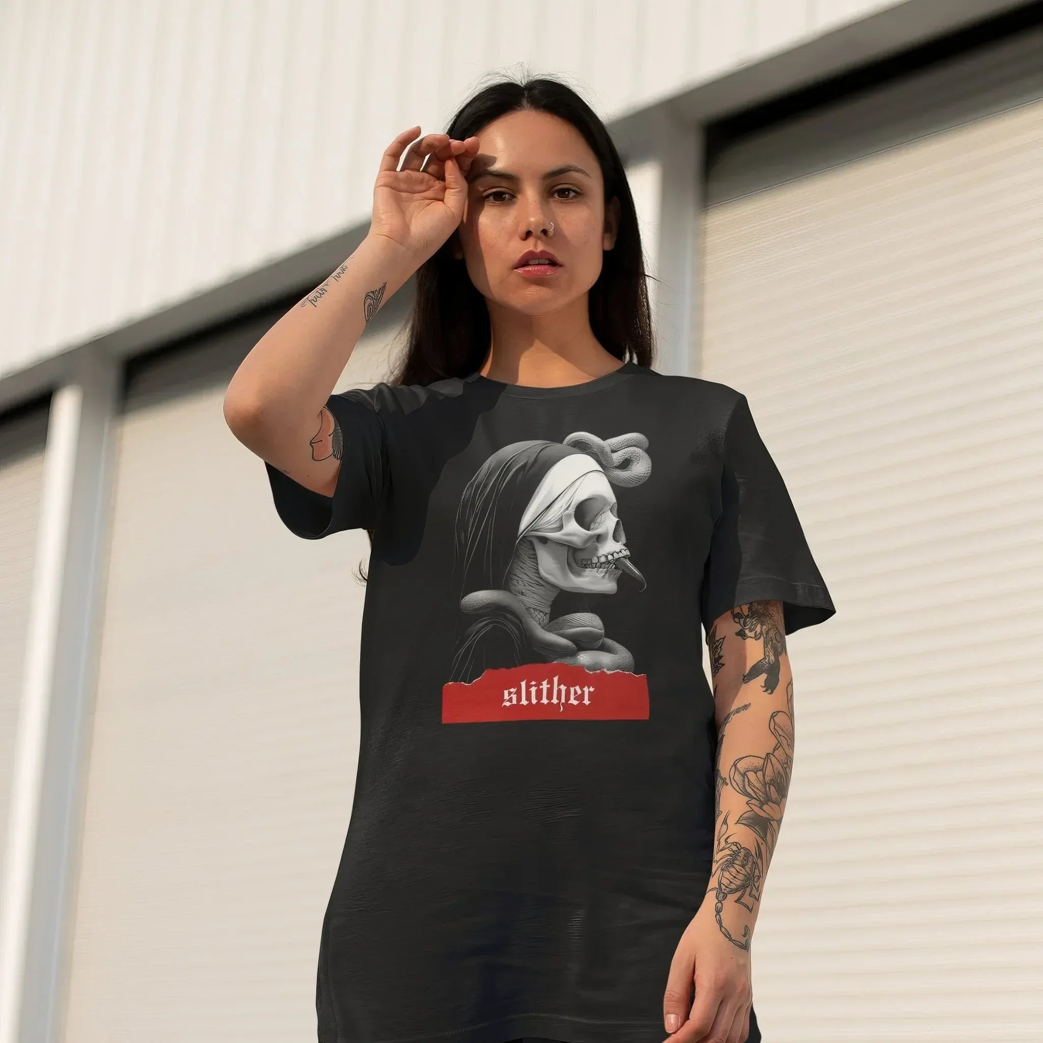 Slither Sister Black Metal Style Unisex T-Shirt - Pale Blood Store