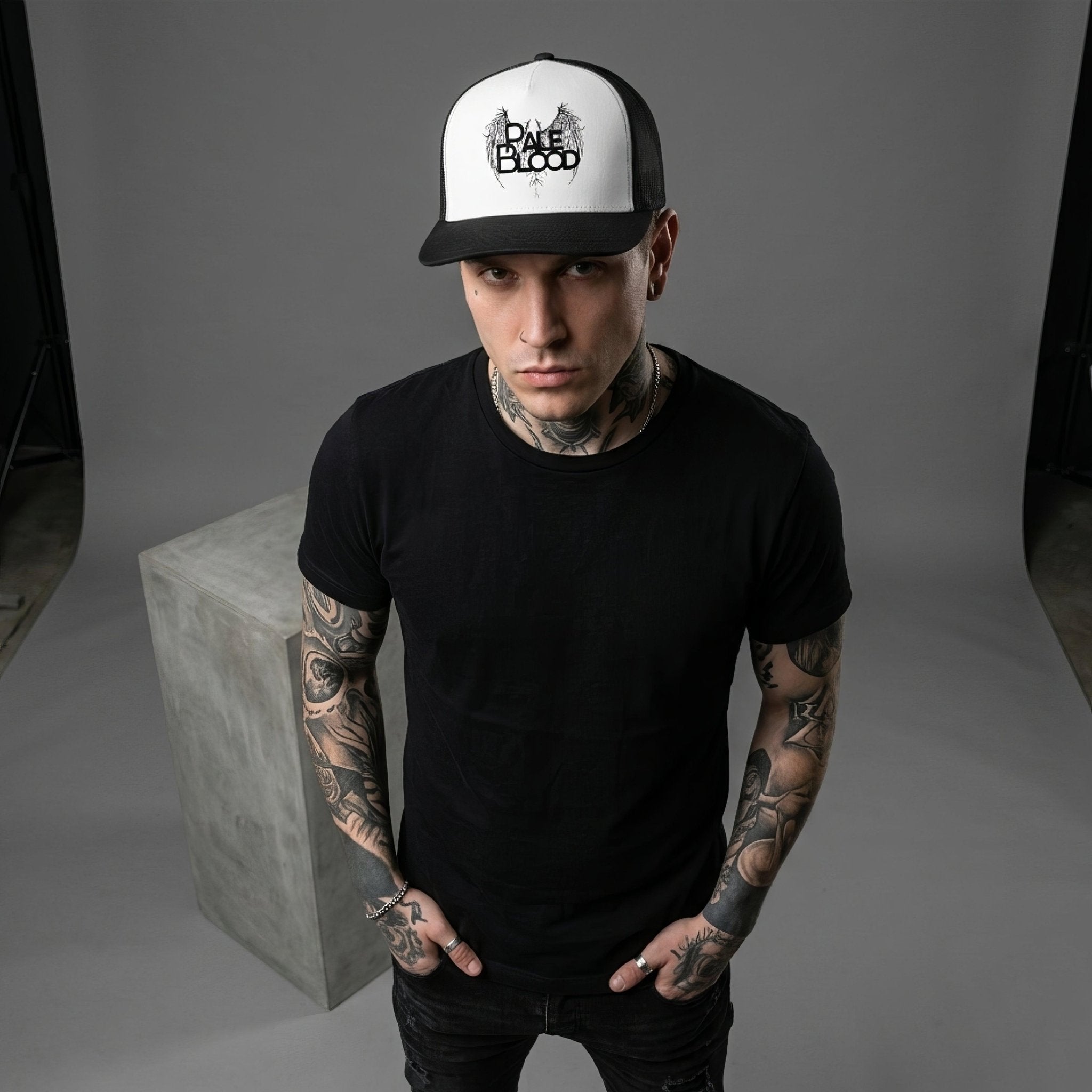 The Fallen Logo Trucker Cap BoW - Dark Headwear - ["accessories","cap","hat","headwear","men","pale blood","the fallen","trucker","unisex","women"] | Pale Blood Store
