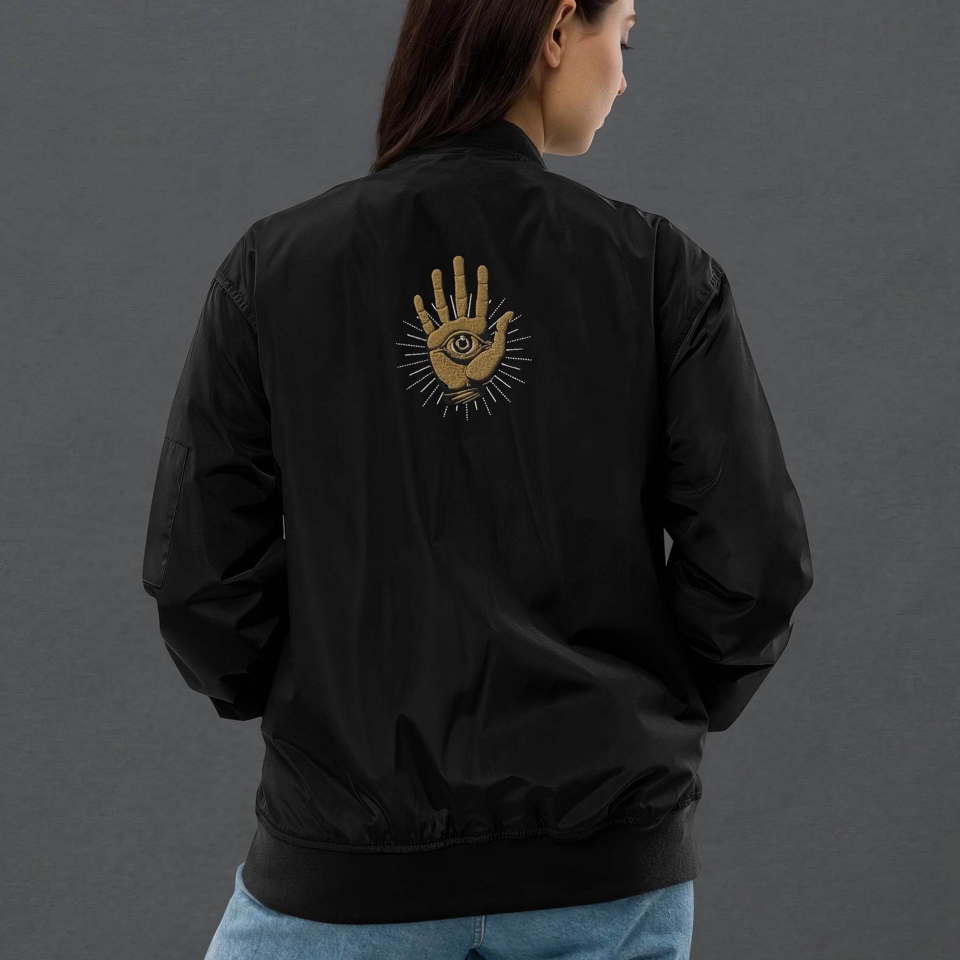 The Golden Hamsa Dark Aesthetic Bomber Jacket - Pale Blood Store